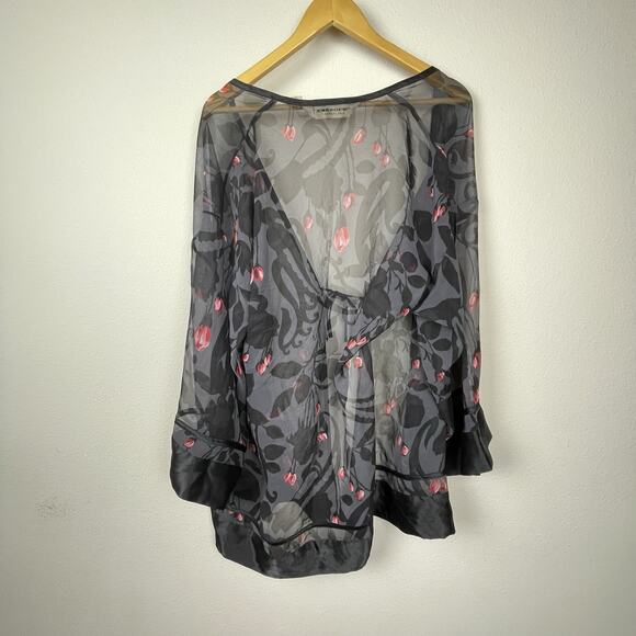 Victoria's Secret Collection Y2K Sheer Floral Robe Black Red Vintage Size S - Picture 1 of 7